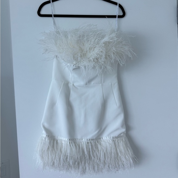 Bronx And Banco Dresses Lola Blanc Mini Feather Dress - Picture 5 of 7
